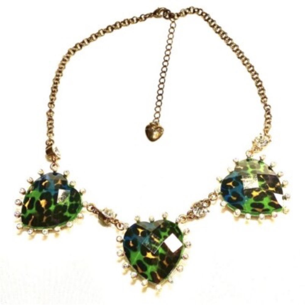 Betsey Johnson Leopard Heart Necklace with Green and Gold